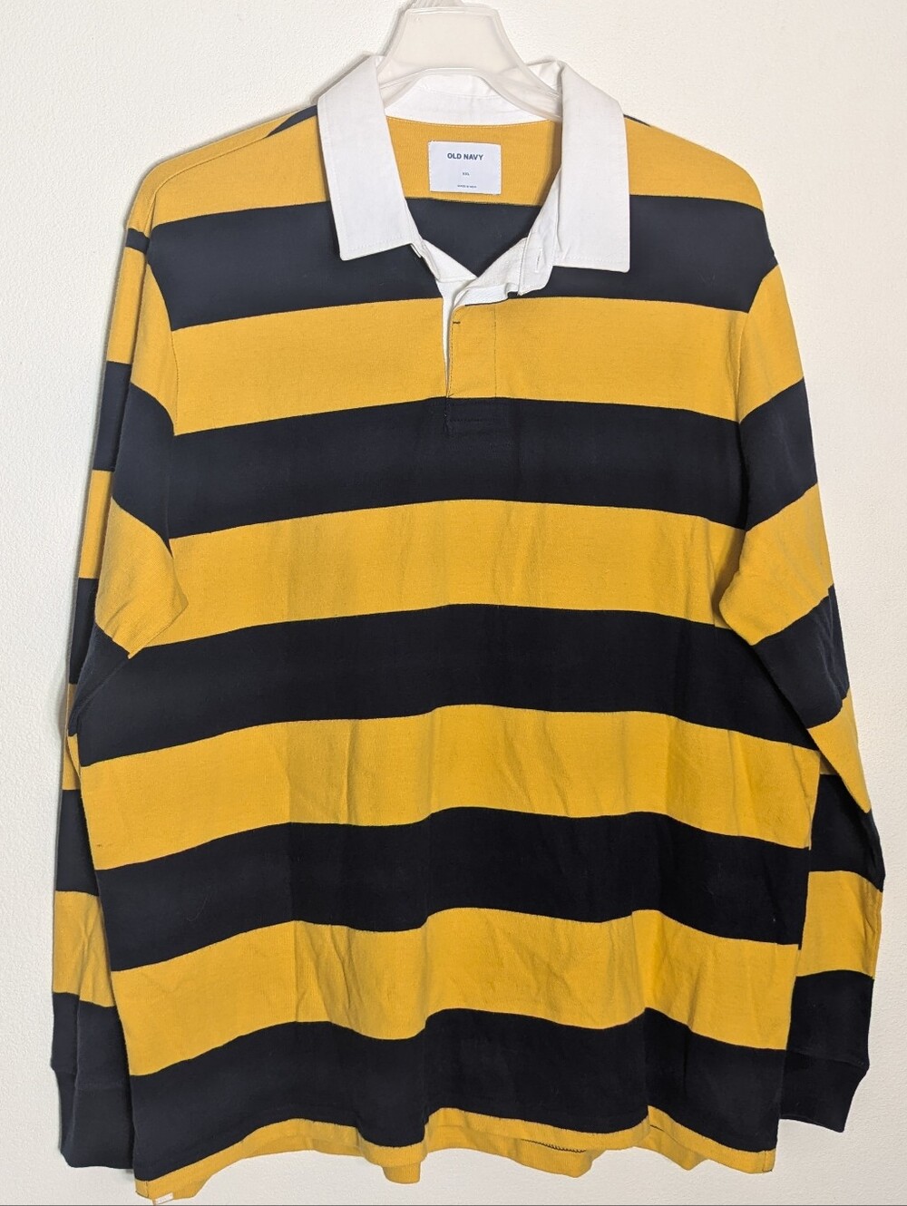 Old Navy Mens Rugby Shirt Yellow Blue Striped Preppy Collegiate Retro 90s XXL
